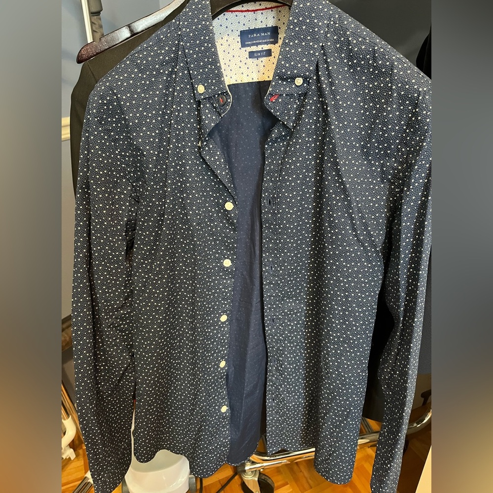 Zara Man Dark Blue Star Pattern Shirt